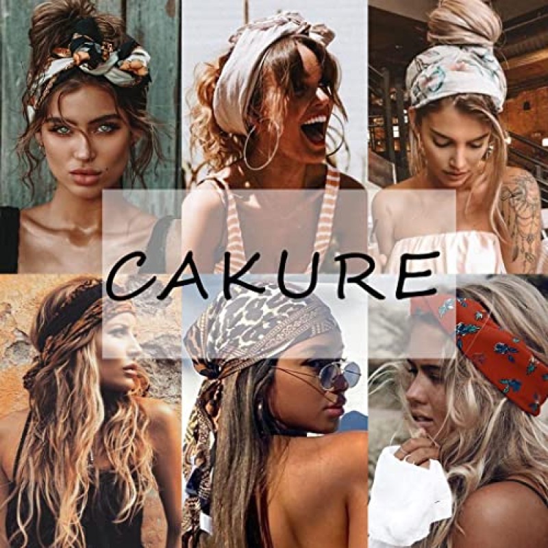 CAKURE 보호 와이드 머리띠 매듭 머리 밴드 두꺼운 머리 랩 오토바이 헤어밴드 신축성 있는 미끄럼 방지 터번 스웨트 밴드 여성과 소녀를 위한 헤어 패션 밴드 4개 팩(유형 C2)