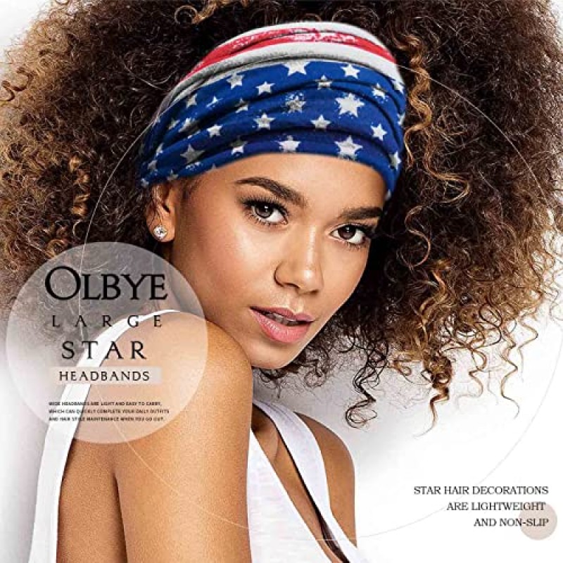 Olbye 7월 4일 머리띠 미국 애국 헤어 액세서리 미국 국기 머리띠 넓은 매듭 터번 머리 밴드 미끄럼 방지 탄성 헤어 밴드 빨간색 흰색 및 파란색 두건 성조기 머리 밴드 독립 기념일 파티 장식 헤어 밴드 7월 4일 여성 및 여아용 액세서리 4개 팩(미국 머리띠 비)