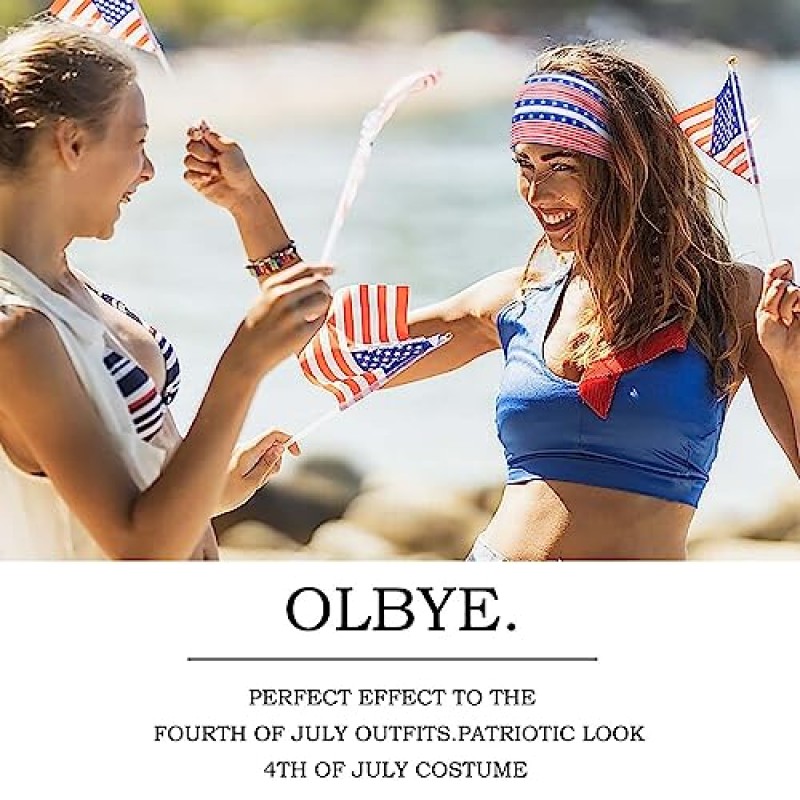 Olbye 7월 4일 머리띠 미국 애국 헤어 액세서리 미국 국기 머리띠 넓은 매듭 터번 머리 밴드 미끄럼 방지 탄성 헤어 밴드 빨간색 흰색 및 파란색 두건 성조기 머리 밴드 독립 기념일 파티 장식 헤어 밴드 7월 4일 여성 및 여아용 액세서리 4개 팩(미국 머리띠 비)