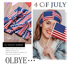 Olbye 7월 4일 머리띠 미국 애국 헤어 액세서리 미국 국기 머리띠 넓은 매듭 터번 머리 밴드 미끄럼 방지 탄성 헤어 밴드 빨간색 흰색 및 파란색 두건 성조기 머리 밴드 독립 기념일 파티 장식 헤어 밴드 7월 4일 여성 및 여아용 액세서리 4개 팩(미국 머리띠 비)