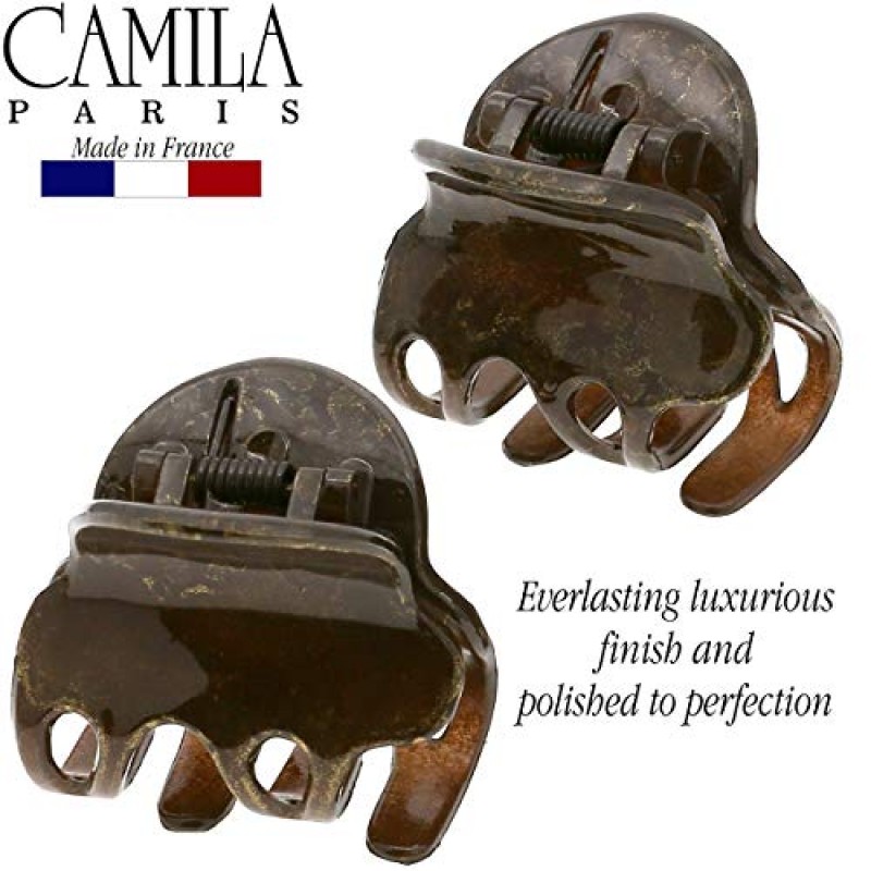 Camila Paris CP3131 여성용 프렌치 헤어 클립, 작은 갈색 여성용 헤어 클로 클립 2개 세트 여성용 패션 내구성이 뛰어난 헤어 액세서리, 고급 여성용 강력한 홀드 슬립 그립 클램프 없음, 프랑스산
