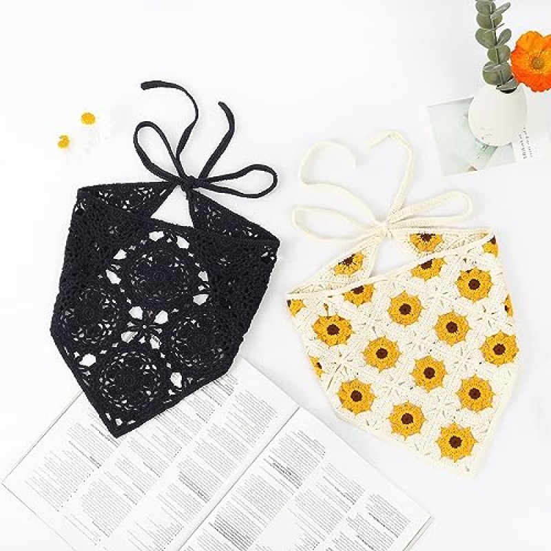 DOCILA 여성용 크로 셰 뜨개질 두건 머리띠 2 Pcs Boho 니트 헤어 스카프 패션 스카프 머리 랩 Neckerchief 스카프