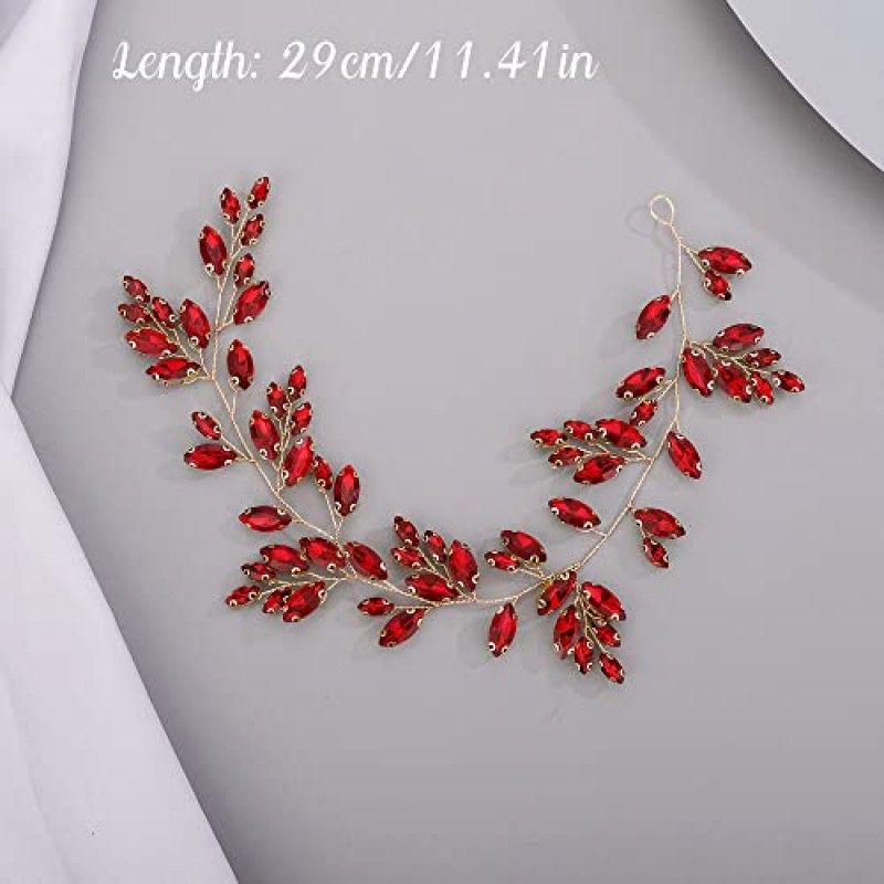 Chargances 신부 크리스탈 헤어 덩굴 웨딩 레드 라인 석 머리띠 패션 신부 헤어 덩굴 웨딩 파티 꽃 파는 소녀 헤어 액세서리 여성과 소녀 (빨간색)