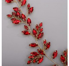 Chargances 신부 크리스탈 헤어 덩굴 웨딩 레드 라인 석 머리띠 패션 신부 헤어 덩굴 웨딩 파티 꽃 파는 소녀 헤어 액세서리 여성과 소녀 (빨간색)