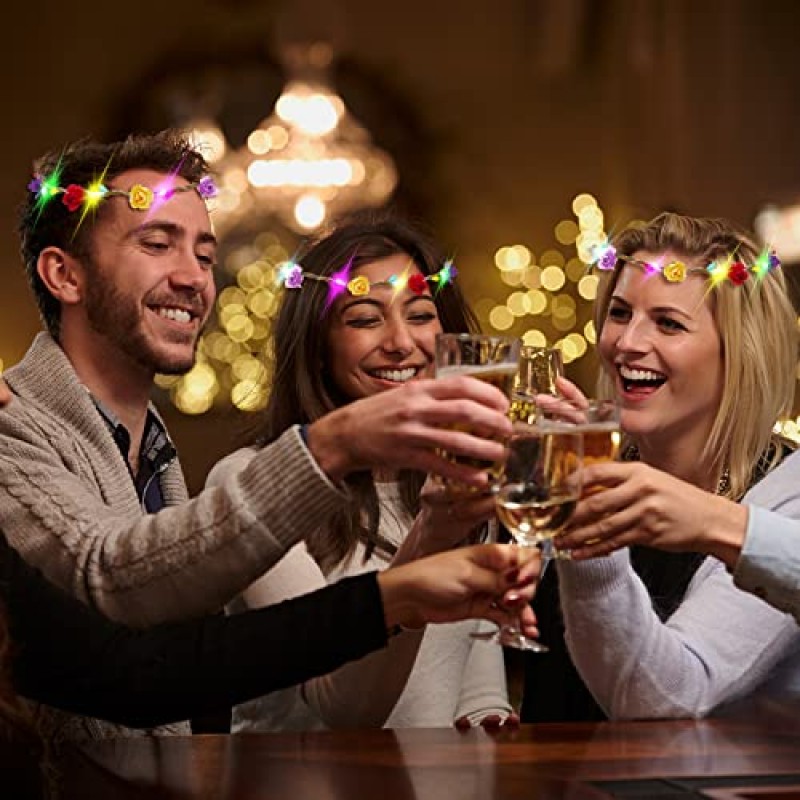 12 팩 LED 꽃 머리띠 크라운, 어둠 속에서 할로윈 ​​글로우 파티 용품 어린이를위한 화환 머리 장식 여자 헤어 액세서리, LED 조명 파티 호의 드레스 웨딩 생일 크리스마스