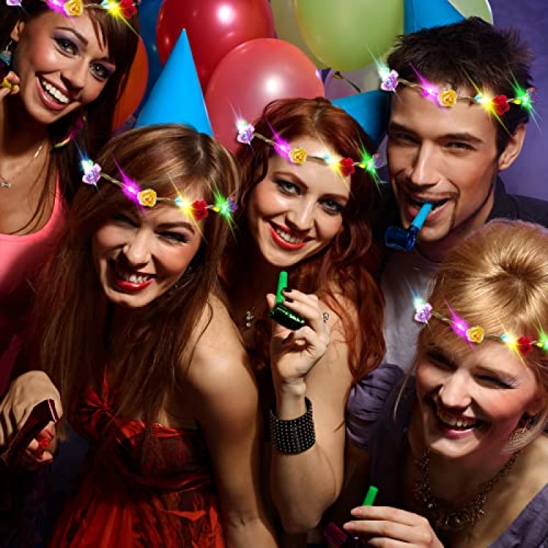 12 팩 LED 꽃 머리띠 크라운, 어둠 속에서 할로윈 ​​글로우 파티 용품 어린이를위한 화환 머리 장식 여자 헤어 액세서리, LED 조명 파티 호의 드레스 웨딩 생일 크리스마스