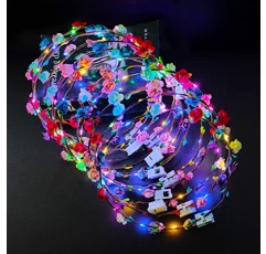 12 팩 LED 꽃 머리띠 크라운, 어둠 속에서 할로윈 ​​글로우 파티 용품 어린이를위한 화환 머리 장식 여자 헤어 액세서리, LED 조명 파티 호의 드레스 웨딩 생일 크리스마스