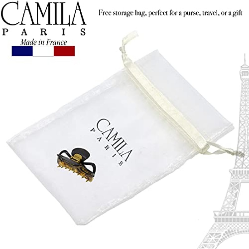 Camila Paris CP3241 여성용 프렌치 헤어 클립, 블랙 및 골드, 여성용 헤어 클로 클립 턱 패션 내구성 및 스타일링 여성용 헤어 액세서리, 강력한 홀드 슬립 그립 없음, 프랑스산