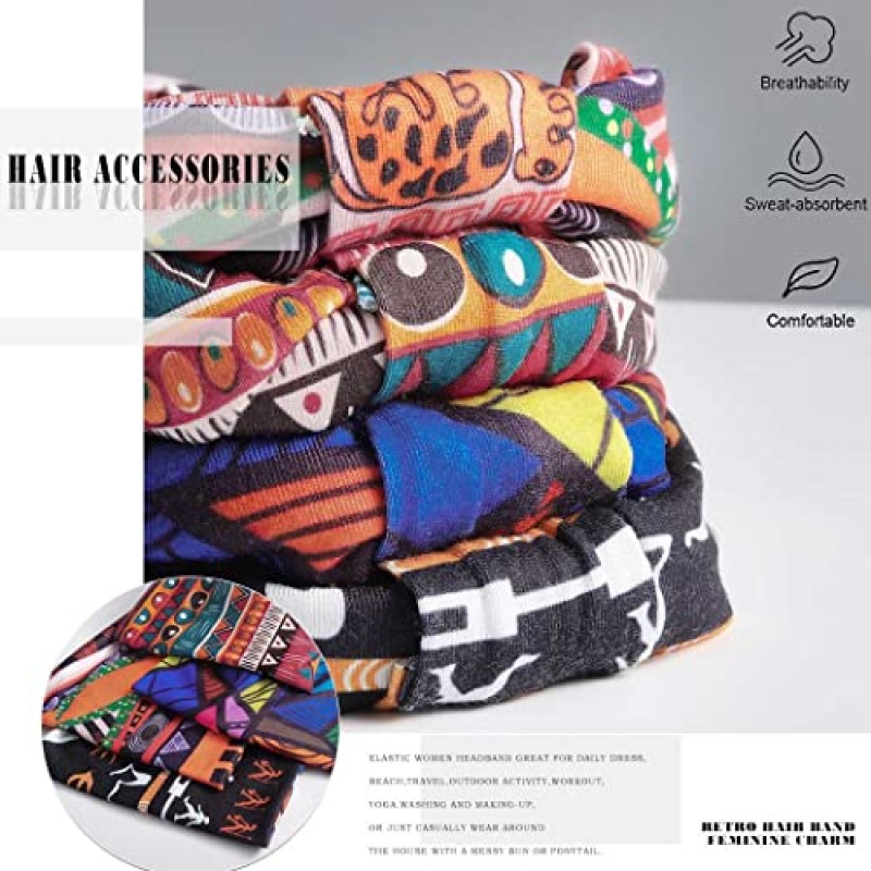 Aceorna 아프리카 머리띠 Boho 매듭 헤어 밴드 스트레치 와이드 헤드 랩 탄성 요가 터번 헤어 스카프 운동 여성과 소녀를위한 인쇄 된 헤어 액세서리 4 팩 (스타일 A)