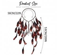 GORTIN Boho 깃털 머리띠 집시 머리 장식 머리 장식 보헤미안 히피 머리띠 인도 축제 헤어 밴드는 여성과 소녀를위한 긴 깃털 헤어 액세서리를 조정합니다 (갈색)