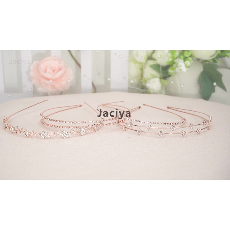 Jaciya 라인스톤 머리띠 4 조각 로즈 골드 신부 머리띠 크리스탈 블링 머리띠 여성용 라인스톤 머리띠 여성용 헤어 웨딩 헤어 액세서리