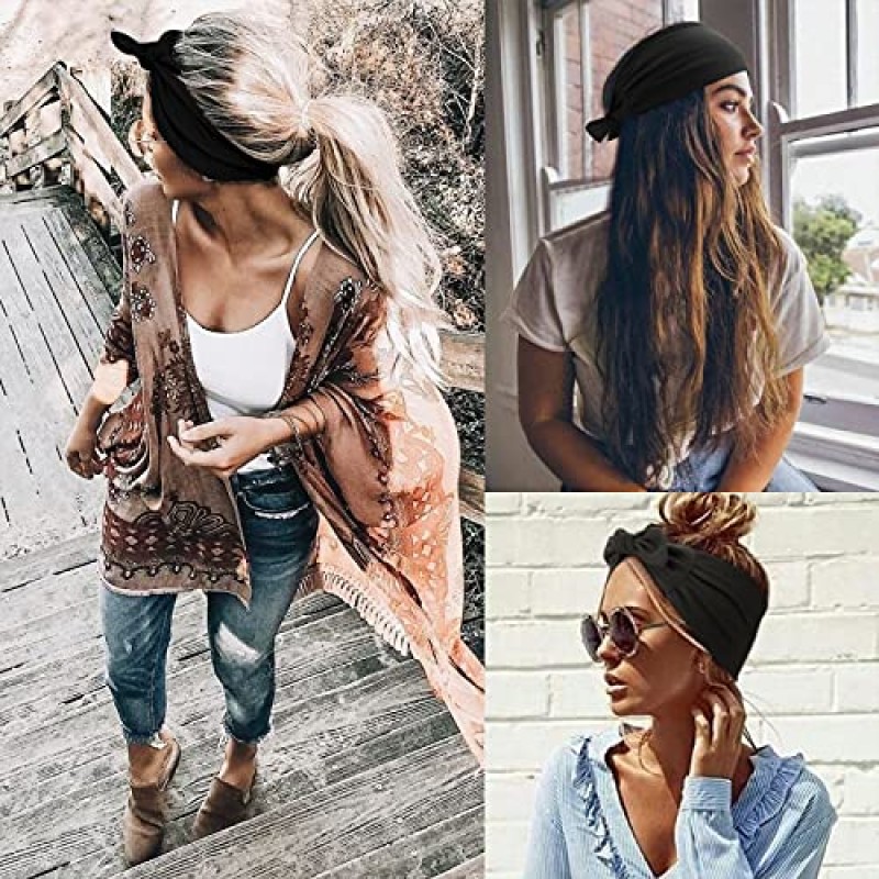 DRESHOW 6 PCS 여성용 조절 가능한 머리띠 매듭 머리띠 운동을위한 탄성 미끄럼 방지 패션 헤어 밴드 스포츠 러닝 요가