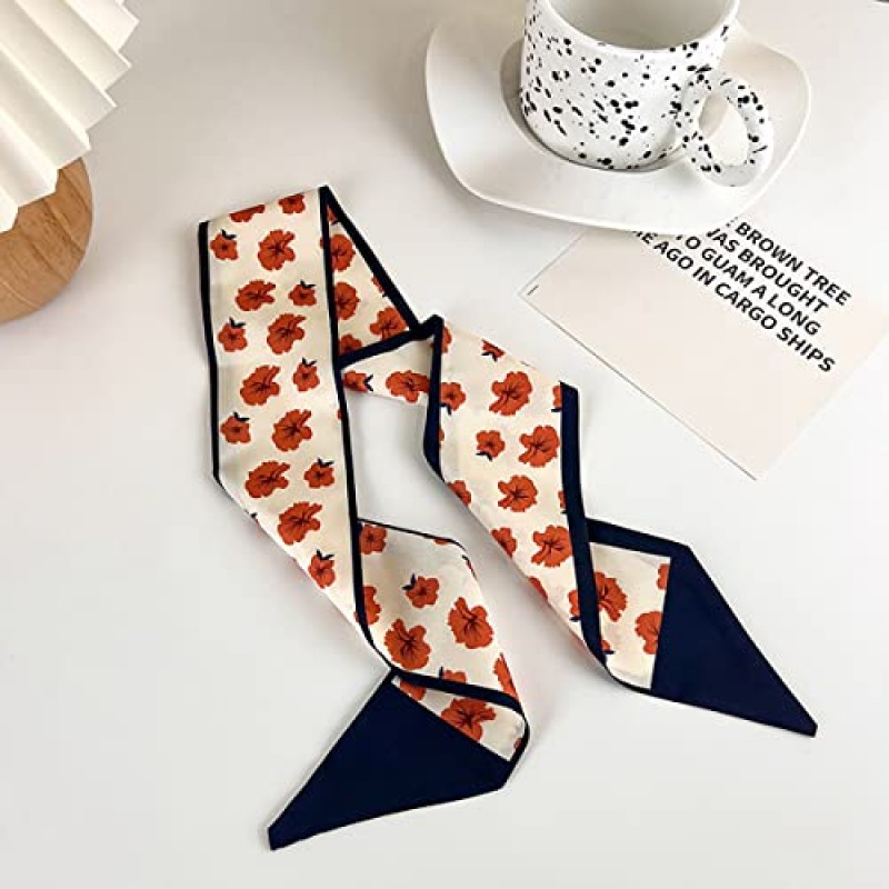 복고풍 작은 실크 스카프 소녀 하트 봄과 여름 좁은 리본 머리띠 머리띠 가방 장식 긴 스카프 머리 장식 (파란색 헤어 밴드 5pcs)