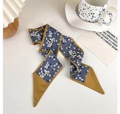 복고풍 작은 실크 스카프 소녀 하트 봄과 여름 좁은 리본 머리띠 머리띠 가방 장식 긴 스카프 머리 장식 (파란색 헤어 밴드 5pcs)