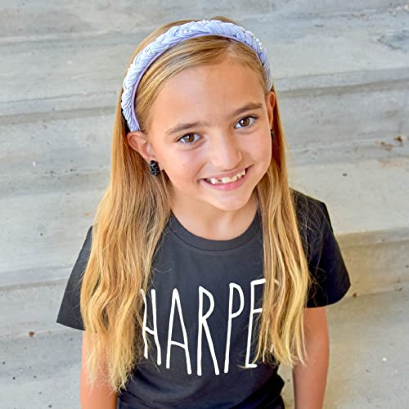 FROG SAC 3 여아용 진주 머리띠, 아동용 새틴 브레이드 헤드 밴드, 귀여운 패션 여아 브레이드 헤어 액세서리, 아동용 하드 헤드밴드 팩, 진주가 있는 블랙 퍼플 핑크 헤어밴드