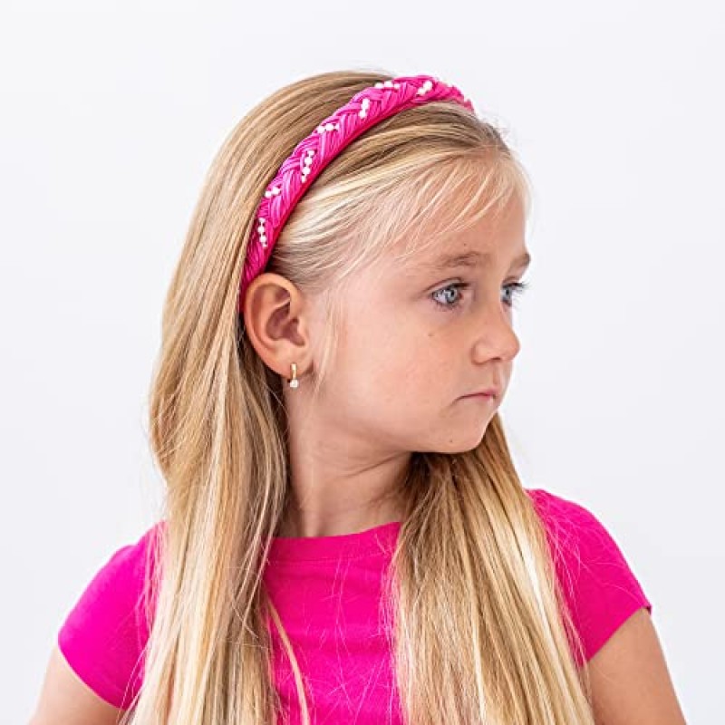 FROG SAC 3 여아용 진주 머리띠, 아동용 새틴 브레이드 헤드 밴드, 귀여운 패션 여아 브레이드 헤어 액세서리, 아동용 하드 헤드밴드 팩, 진주가 있는 블랙 퍼플 핑크 헤어밴드