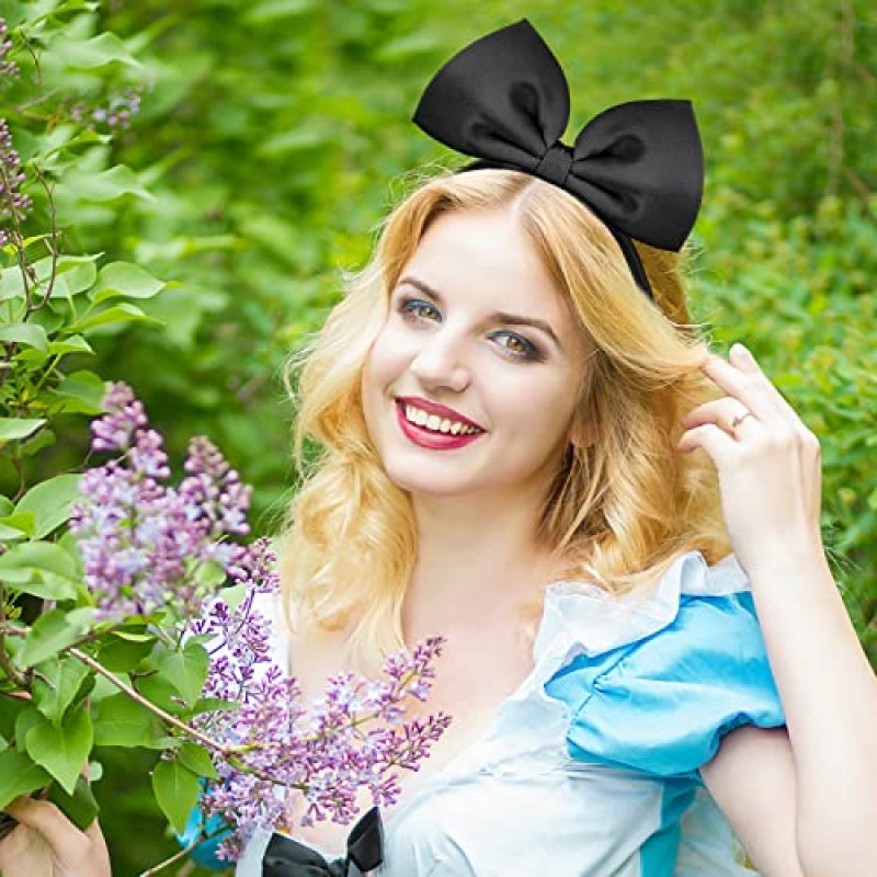 2 팩 레드 블랙 대형 활 머리띠 머리 장식 여성용 활 머리띠 메이크업 헤어 밴드 Bowknot 헤어 액세서리 모자를 쓰고 있죠 파티 코스프레 의상 선물