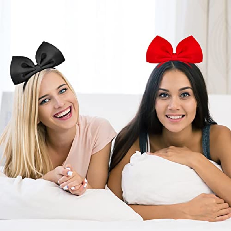 2 팩 레드 블랙 대형 활 머리띠 머리 장식 여성용 활 머리띠 메이크업 헤어 밴드 Bowknot 헤어 액세서리 모자를 쓰고 있죠 파티 코스프레 의상 선물