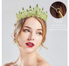 TOBATOBA 라이트 그린 티아라 및 크라운(여성용), 라인스톤 프린세스 티아라, 크리스탈 크라운 로얄 퀸 크라운(여성용), 성인식 생일 파티 미인 대회 할로윈 헤드피스