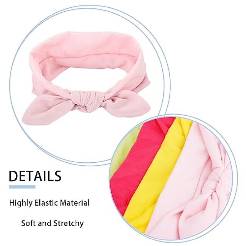 QUMENEY 10 팩 여성용 활 머리띠, 탄성 매듭 머리띠, 귀여운 면 머리 띠 토끼 귀 요가 헤어 밴드 패션 스포츠 트위스트 탄성 헤어 액세서리 (혼합 10 색상)
