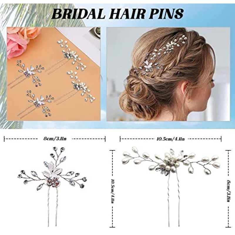 신부를위한 39.4 인치 웨딩 크리스탈 헤어 덩굴, 4 개의 진주 헤어핀 헤어 쥬얼리 헤어 액세서리 수제 라인 석 헤드 피스 신부 신부 들러리 파티 파티를위한 웨딩 헤어 액세서리