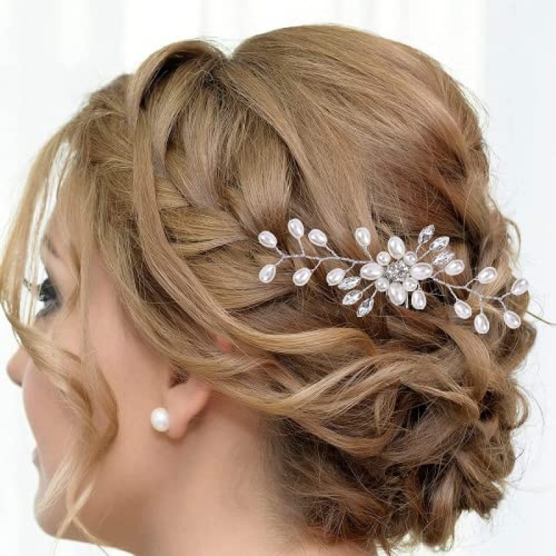 신부를위한 39.4 인치 웨딩 크리스탈 헤어 덩굴, 4 개의 진주 헤어핀 헤어 쥬얼리 헤어 액세서리 수제 라인 석 헤드 피스 신부 신부 들러리 파티 파티를위한 웨딩 헤어 액세서리