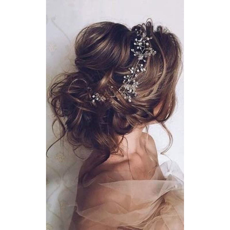 신부를위한 39.4 인치 웨딩 크리스탈 헤어 덩굴, 4 개의 진주 헤어핀 헤어 쥬얼리 헤어 액세서리 수제 라인 석 헤드 피스 신부 신부 들러리 파티 파티를위한 웨딩 헤어 액세서리