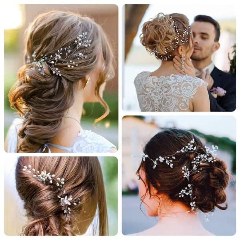 신부를위한 39.4 인치 웨딩 크리스탈 헤어 덩굴, 4 개의 진주 헤어핀 헤어 쥬얼리 헤어 액세서리 수제 라인 석 헤드 피스 신부 신부 들러리 파티 파티를위한 웨딩 헤어 액세서리