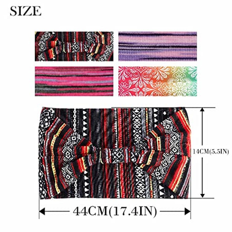 Fashband 넓은 보호 머리띠 신축성있는 헤어 밴드 요가 헤드 랩 줄무늬 매듭 머리 밴드 탄성 머리 터번 머리 스카프 여성과 소녀를위한 패션 헤어 액세서리 4 팩