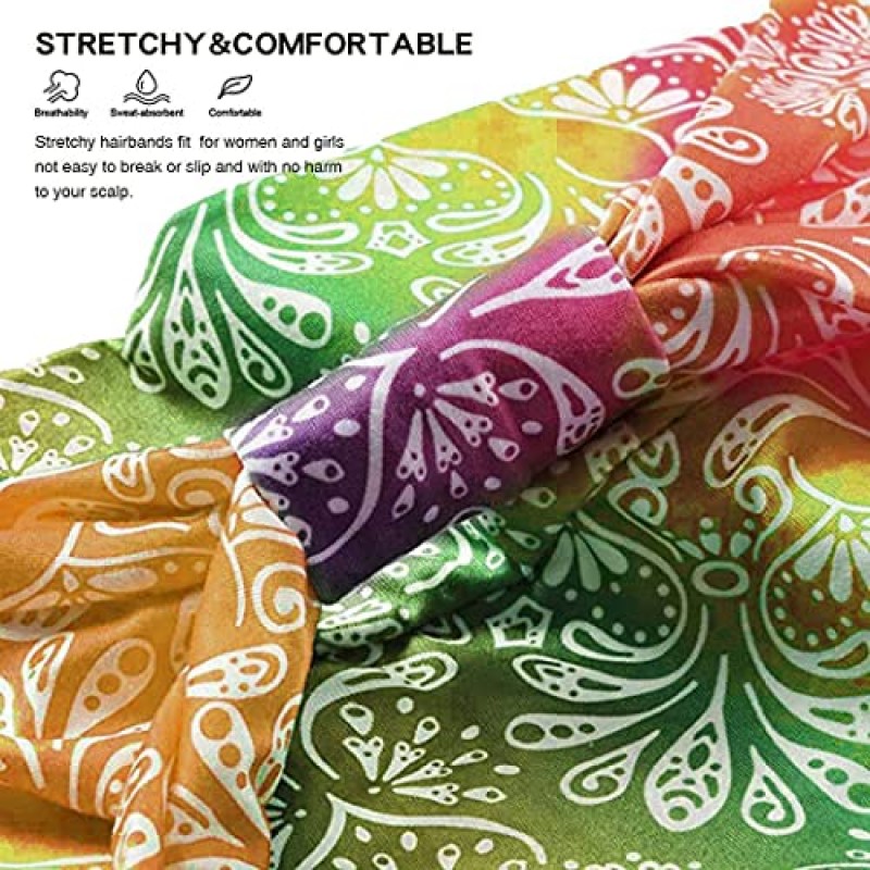 Fashband 넓은 보호 머리띠 신축성있는 헤어 밴드 요가 헤드 랩 줄무늬 매듭 머리 밴드 탄성 머리 터번 머리 스카프 여성과 소녀를위한 패션 헤어 액세서리 4 팩