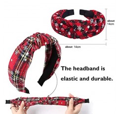 KizBruo 6PCs 크리스마스 매듭 격자 무늬 머리띠 패션 빈티지 터번 녹색 헤어 밴드 레트로 와이드 성 패트릭의 날 머리띠 여성용 크리스마스 헤어 액세서리 (D-6PCs)