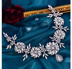 TRiXY 실버 라인스톤 웨딩 티아라, 헤드피스 이마 티아라 쥬얼리 헤드 체인, 신부 여성과 소녀를 위한 크리스탈 헤드피스 신부 헤어 액세서리(실버), 원 사이즈