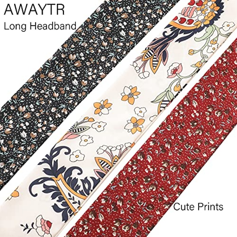 AWAYTR 롱 헤드 랩 밴드 - 여성용 트위스트 매듭 머리띠 두꺼운 머리카락 3PCS 쉬폰 크리스 크로스 미끄럼 방지 헤드 랩(네이비 레드 화이트)