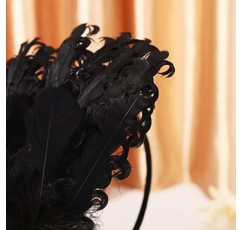 GENBREE 1920년대 플래퍼 머리띠 개츠비 헤드피스 깃털 머리 후프 깃털 모자를 쓰고 있죠 칵테일 파티 헤어 액세서리 여성용(검은색)