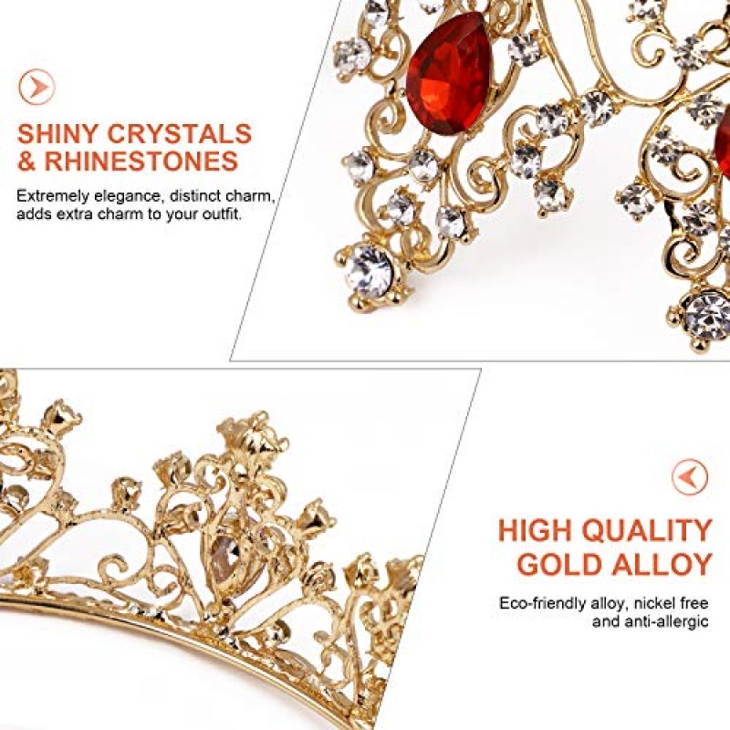 Minkissy 보석 크라운 크리스탈 라인 석 티아라 크라운 여왕 공주 미인 대회 크라운 티아라 헤어 액세서리 웨딩 파티 레드