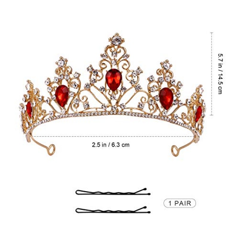 Minkissy 보석 크라운 크리스탈 라인 석 티아라 크라운 여왕 공주 미인 대회 크라운 티아라 헤어 액세서리 웨딩 파티 레드