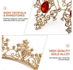 Minkissy 보석 크라운 크리스탈 라인 석 티아라 크라운 여왕 공주 미인 대회 크라운 티아라 헤어 액세서리 웨딩 파티 레드
