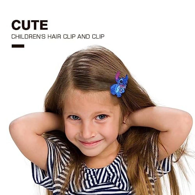 10팩 만화 세련된 스티치 헤어 클립, 어린이를 위한 우아하고 세련된 헤어 액세서리 소녀 유아 및 여성, 친구, 가족 및 스티치 애호가를 위한 선물