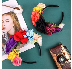 WILLBOND 3 Pcs 멕시코 장미 꽃 크라운 머리띠 여성용 죽은 머리띠의 날 할로윈 헤드 피스 신부 코스프레