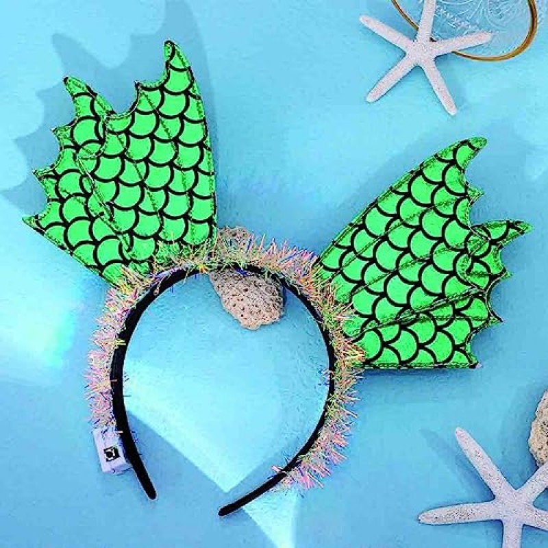 Zoestar 라이트 업 머리띠 인어 의상 헤드 피스 빛나는 헤어 밴드 파티 레이브 헤어 액세서리 여성과 소녀를위한