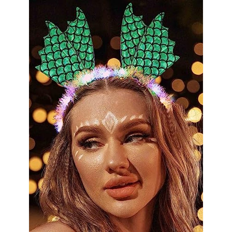 Zoestar 라이트 업 머리띠 인어 의상 헤드 피스 빛나는 헤어 밴드 파티 레이브 헤어 액세서리 여성과 소녀를위한