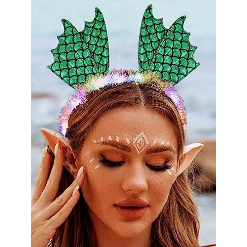 Zoestar 라이트 업 머리띠 인어 의상 헤드 피스 빛나는 헤어 밴드 파티 레이브 헤어 액세서리 여성과 소녀를위한