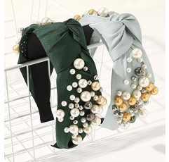 Ivyu 머리띠 여성용 머리띠 - 매듭진 진주 머리띠 Diademas Para Mujer De Moda 헤어 액세서리 여성용 헤어 밴드 미끄럼 방지 패션 여성용 귀여운 탑 매듭 머리띠 선물