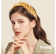 여성용 Allucho 진주 머리띠, 파란색 머리띠 미끄럼 방지 와이드 탑 매듭 머리 밴드, 진주가 있는 블랙 화이트 핑크 골드 머리띠 여성과 소녀를 위한 헤어 액세서리 일일 축제 선물