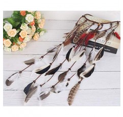 Suoirblss 여성 레이디 보헤미안 땋은 머리띠 술 헤어 밴드 깃털 헤어 밴드 민속 스타일 인도 수제 헤어 후프 헤드 피스 액세서리