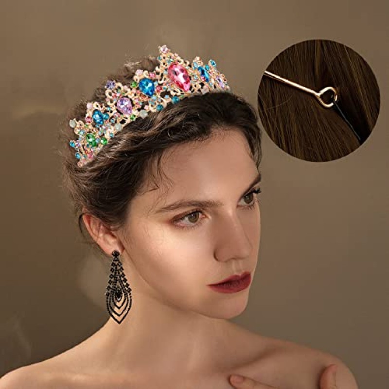 Didder 바로크 빈티지 멀티 컬러 라인 석 티아라, 여성용 로얄 크리스탈 크라운 티아라 여자 용 공주 크라운 티아라 결혼식/댄스 파티/미인 대회/생일/파티를위한 신부 헤어 액세서리