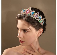 Didder 바로크 빈티지 멀티 컬러 라인 석 티아라, 여성용 로얄 크리스탈 크라운 티아라 여자 용 공주 크라운 티아라 결혼식/댄스 파티/미인 대회/생일/파티를위한 신부 헤어 액세서리