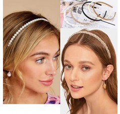 TOBATOBA 9Pcs 여성용 패션 머리띠 여성용 귀여운 머리띠, 여성용 머리띠 미끄럼 방지, 여성용 헤어 밴드, 여성용 꽃 진주 머리띠, 검정 흰색 중립 머리띠 세트