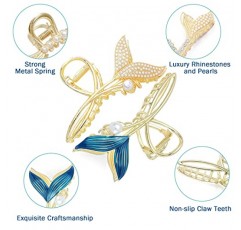 헤어 클립 | 6 PCS 합금 인어 발톱 클립 | 여성을 위한 다양한 스타일 헤어 클립 소녀 | 두꺼운 얇은 곱슬머리용 대형 클로 클립 | 여성용 강한 홀드 미끄럼 방지 패션 헤어 액세서리