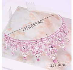 여성용 Didder 핑크 크리스탈 티아라, 빗이 달린 공주 크라운 웨딩 티아라 및 여성용 크라운 소녀 용 티아라 생일 파티 헤어 액세서리 신부 머리띠 신부 파티 크리스마스